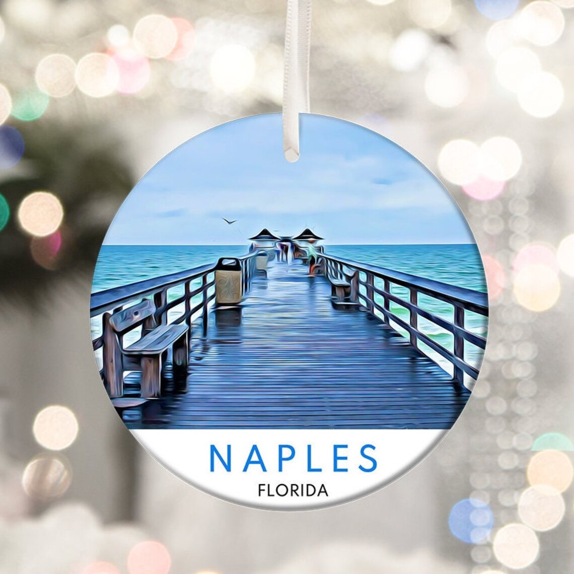 Naples Florida Pier Gulf Coast Christmas Ornament Travel Keepsake Poster