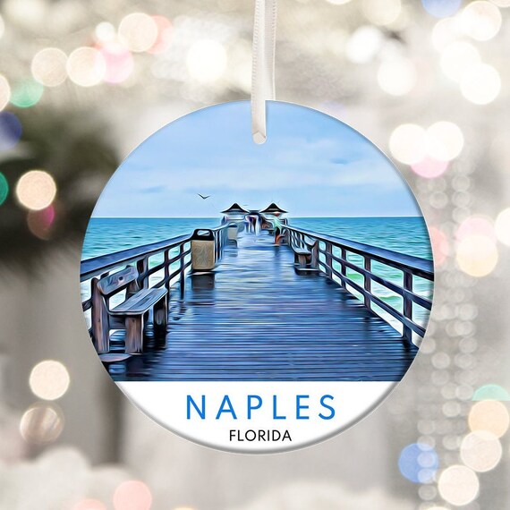 Naples Florida Pier Gulf Coast Christmas Ornament Travel Keepsake Poster