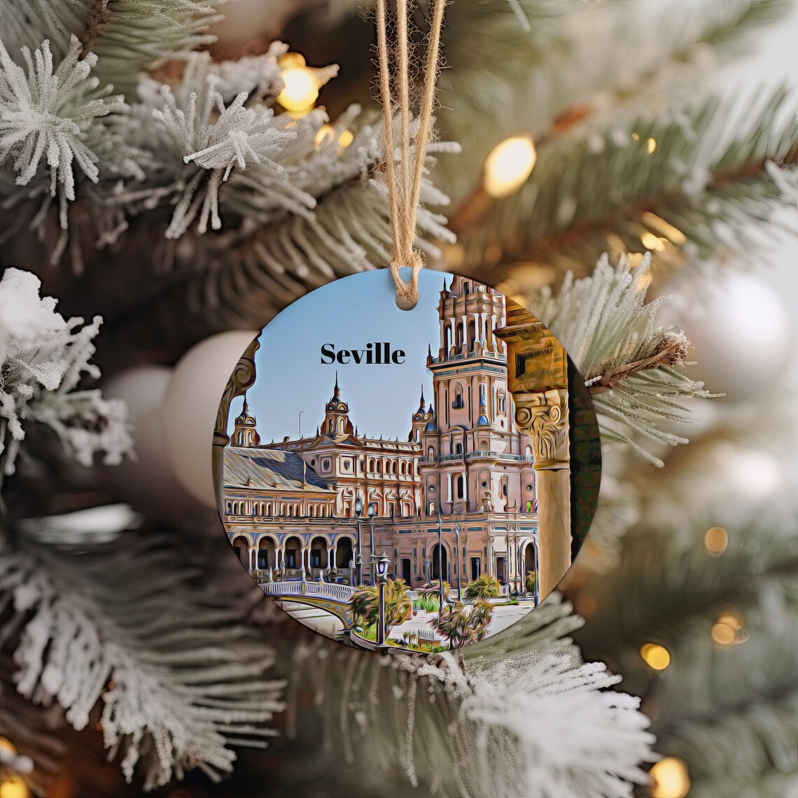 Seville Historic Plaza Towers Round Travel Souvenir Wall Art