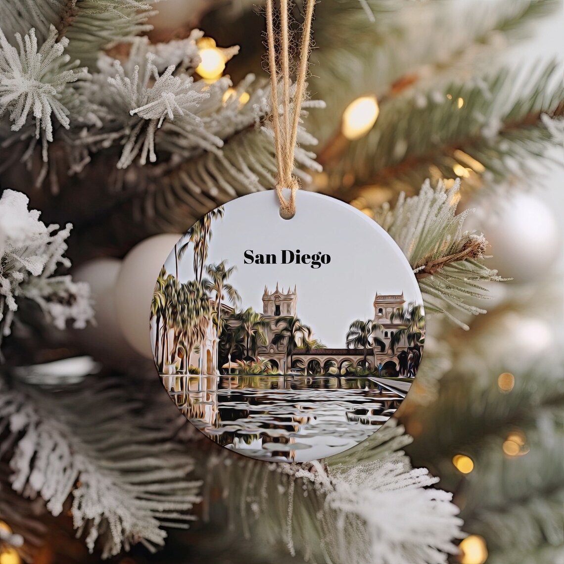 San Diego Palm Court Historic Building Round Ornament Travel Poster