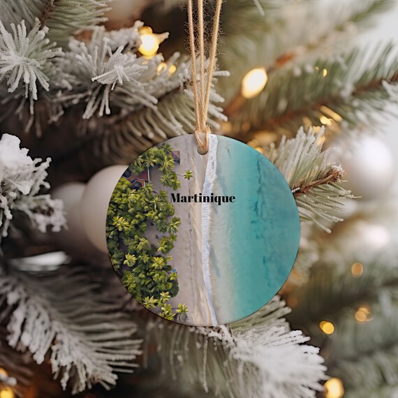 Martinique Tropical Beach Aerial View Christmas Ornament Souvenir Print