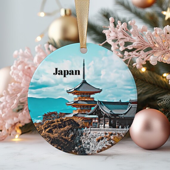 Japan Pagoda Temple Scenic Watercolor Christmas Ornament Poster