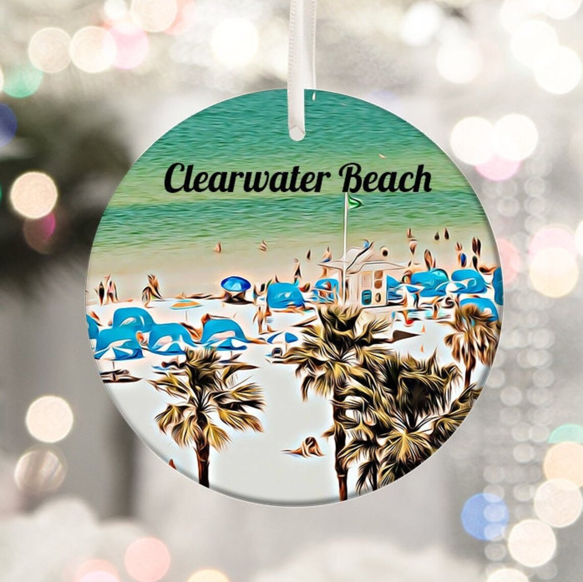 Clearwater Beach Blue Umbrellas Palms Lifeguard Stand Travel Art Print