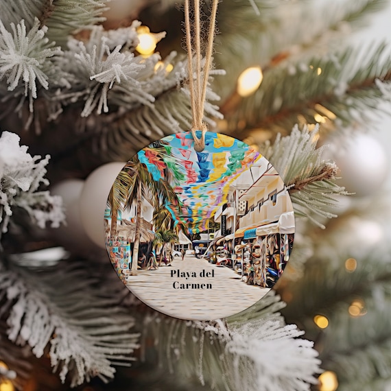 Playa del Carmen Mexico Street Market Christmas Ornament Travel Poster