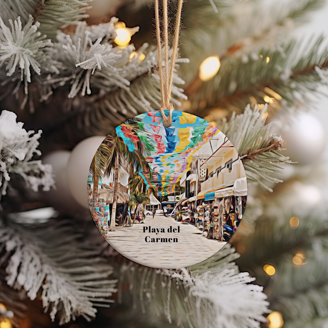 Playa del Carmen Mexico Street Market Christmas Ornament Travel Poster