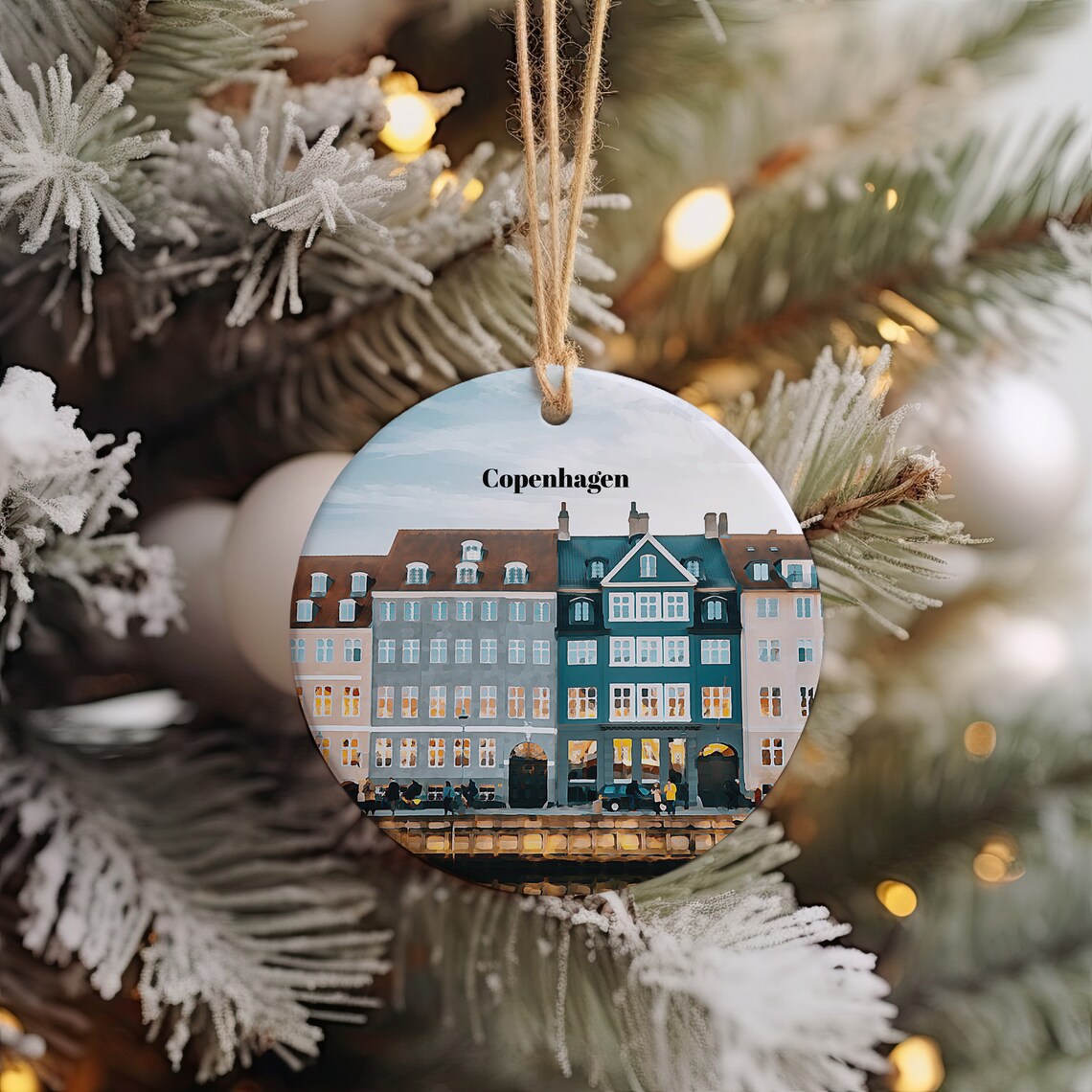 Copenhagen Denmark Colorful Harbor Houses Holiday Ornament Poster