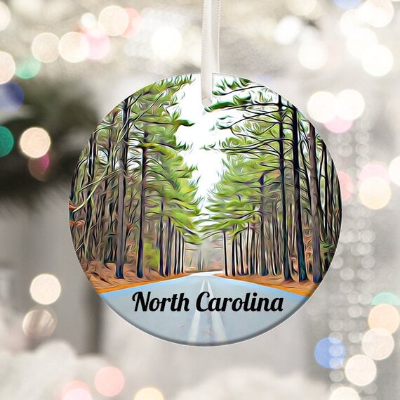 North Carolina Pine Forest Road Scenic Ornament Travel Poster