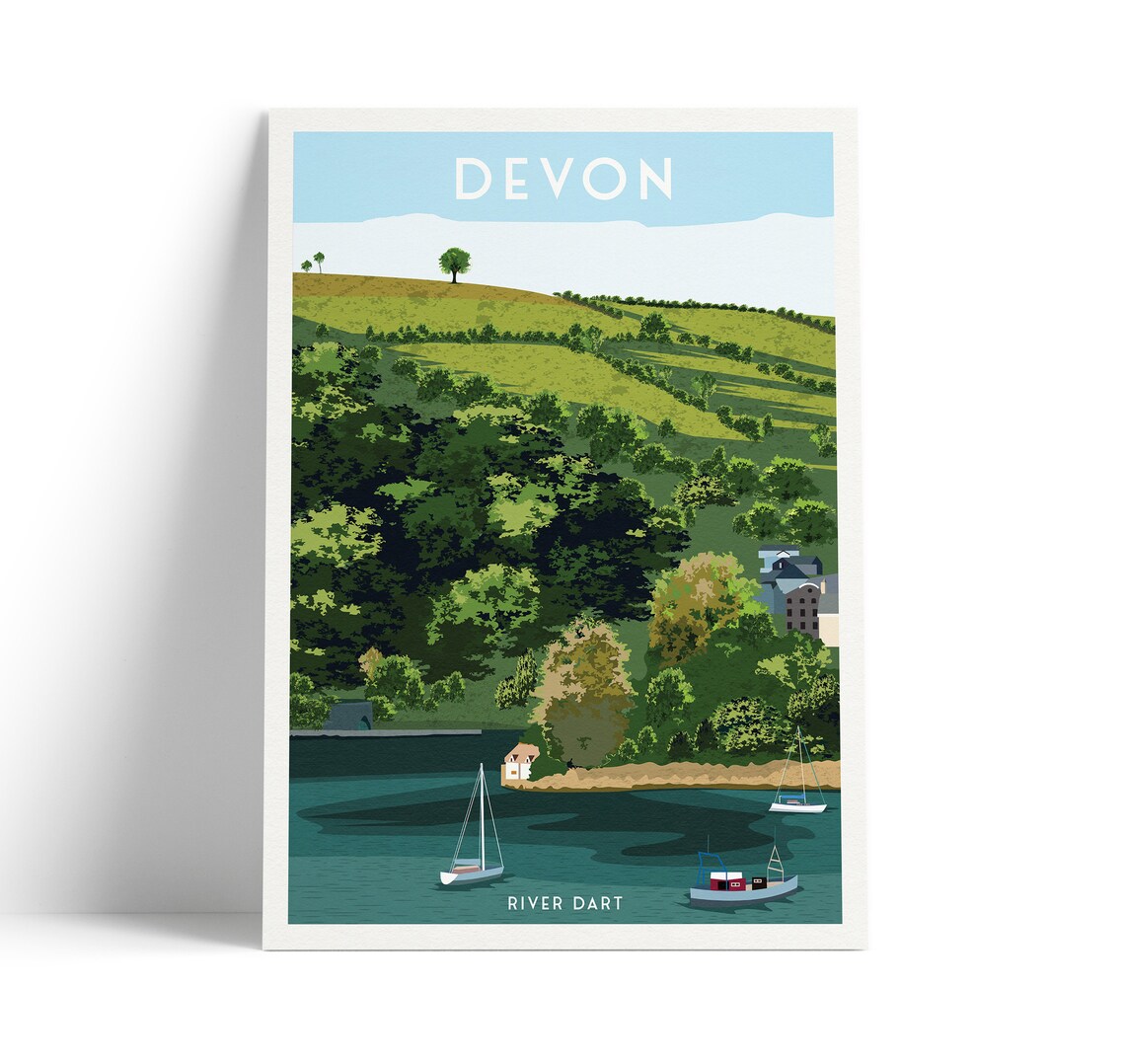Devon River Dart Travel Poster, England Wall Art