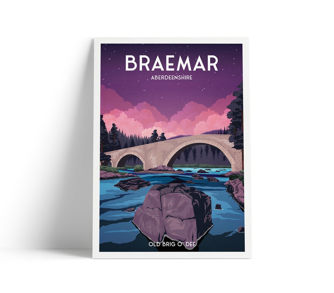 Braemar Aberdeenshire Old Brig O Dee Travel Poster River Bridge Art