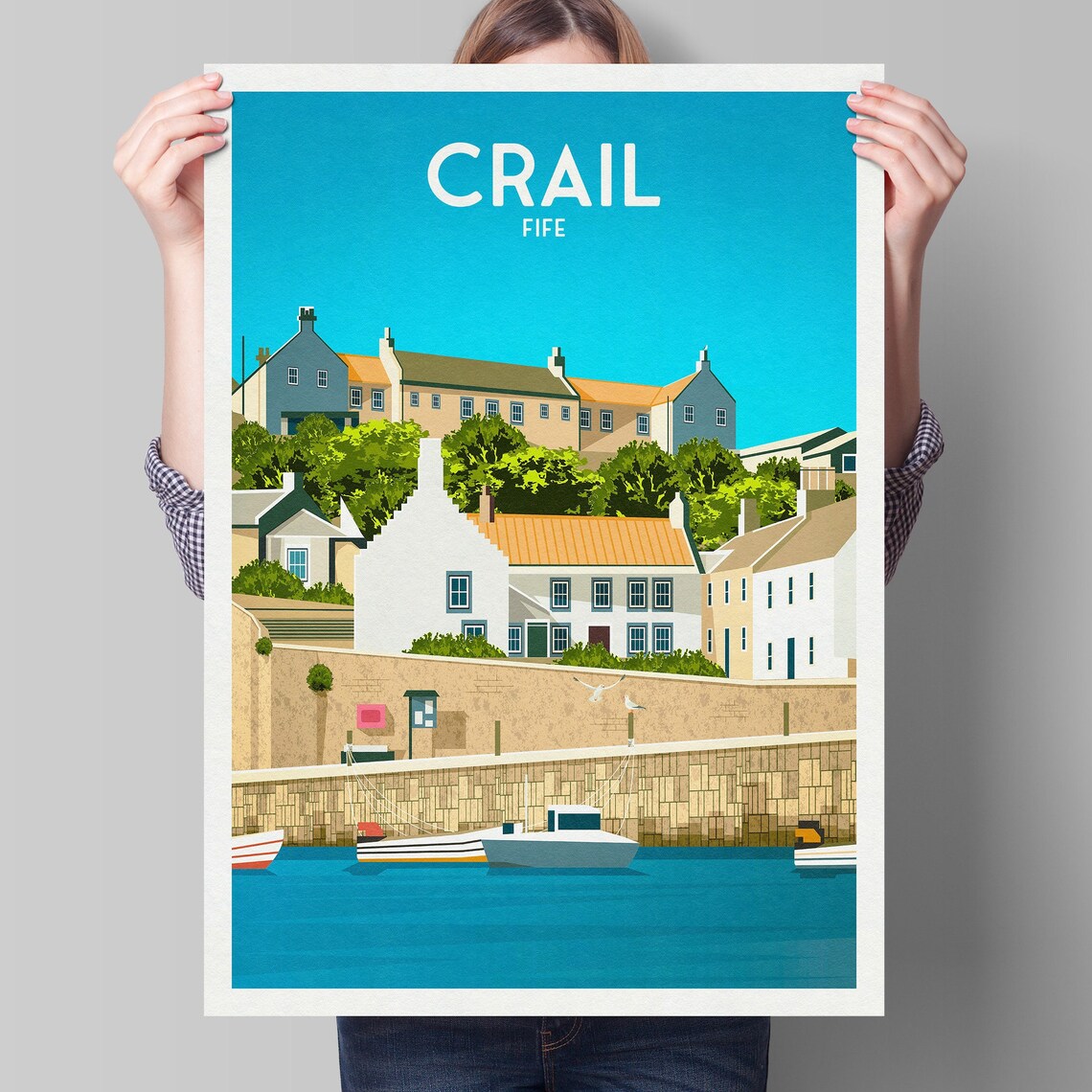 Crail Harbour Travel Poster, Historic Fife Village