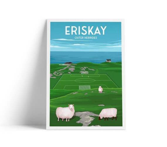 Eriskay Outer Hebrides Island Football Pitch Retro Travel Poster