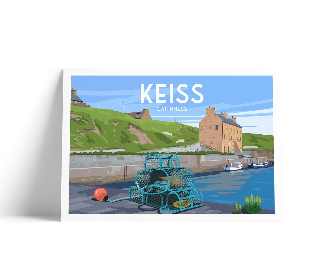 Keiss Caithness Crab Creels Harbour Fishing Village Scotland Travel Poster
