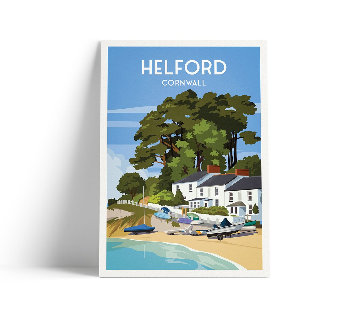 Helford Cornwall Travel Poster, England Passage Beach