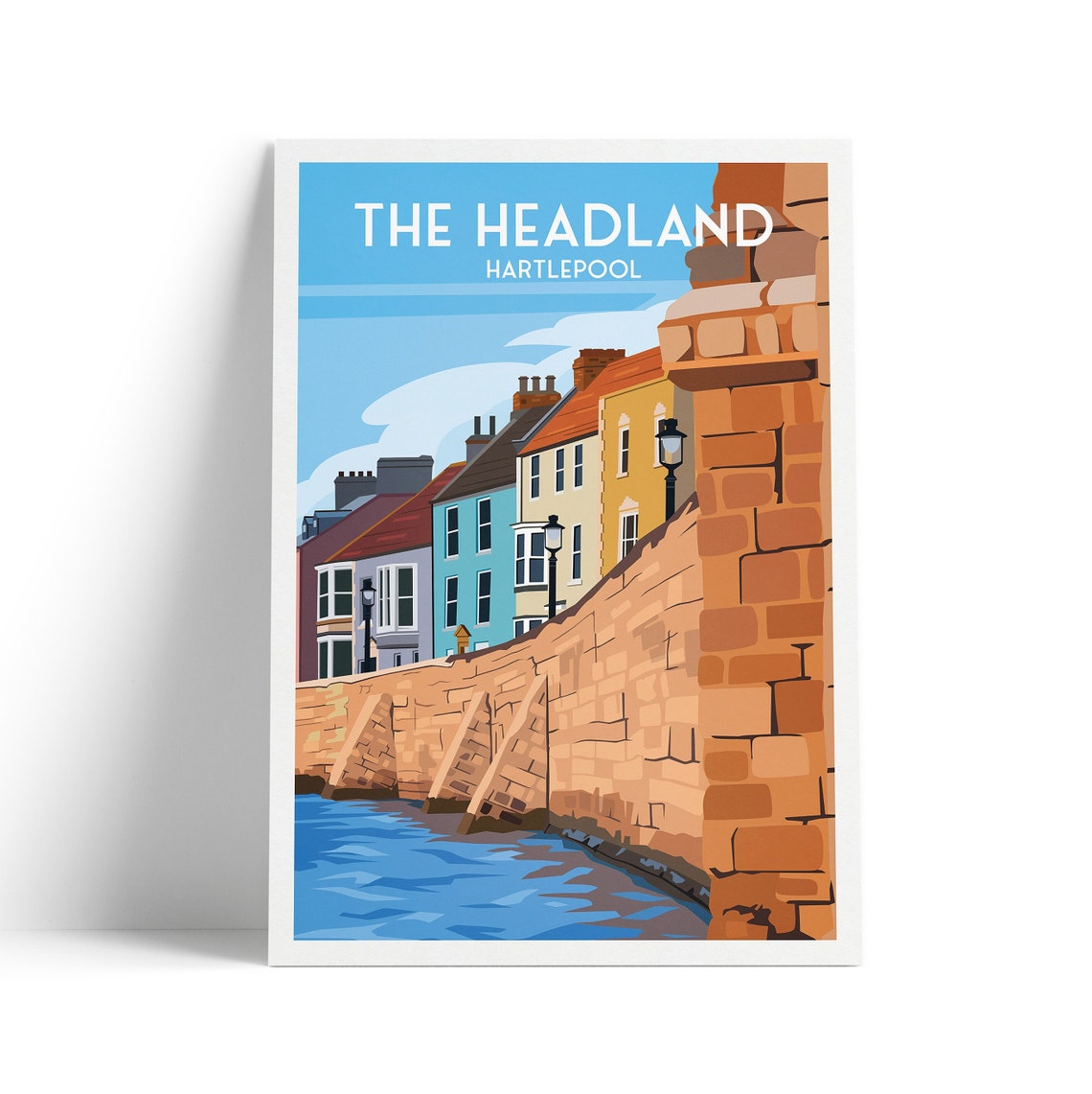 The Headland Hartlepool England Retro Coastal Travel Poster Seawall