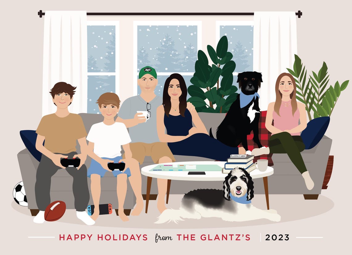 Grand Christmas Family Portrait With Horses and Two Dogs Poster - Image 2