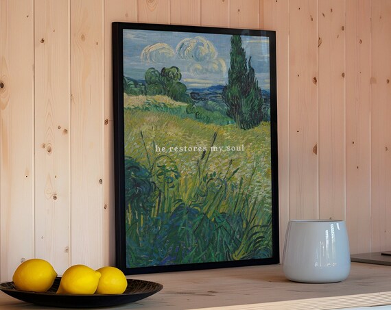 Vintage Psalm 23 Van Gogh Print Sage Green Kitchen Print Bible Verse Wall Art Scripture Cute Poster Gift Her