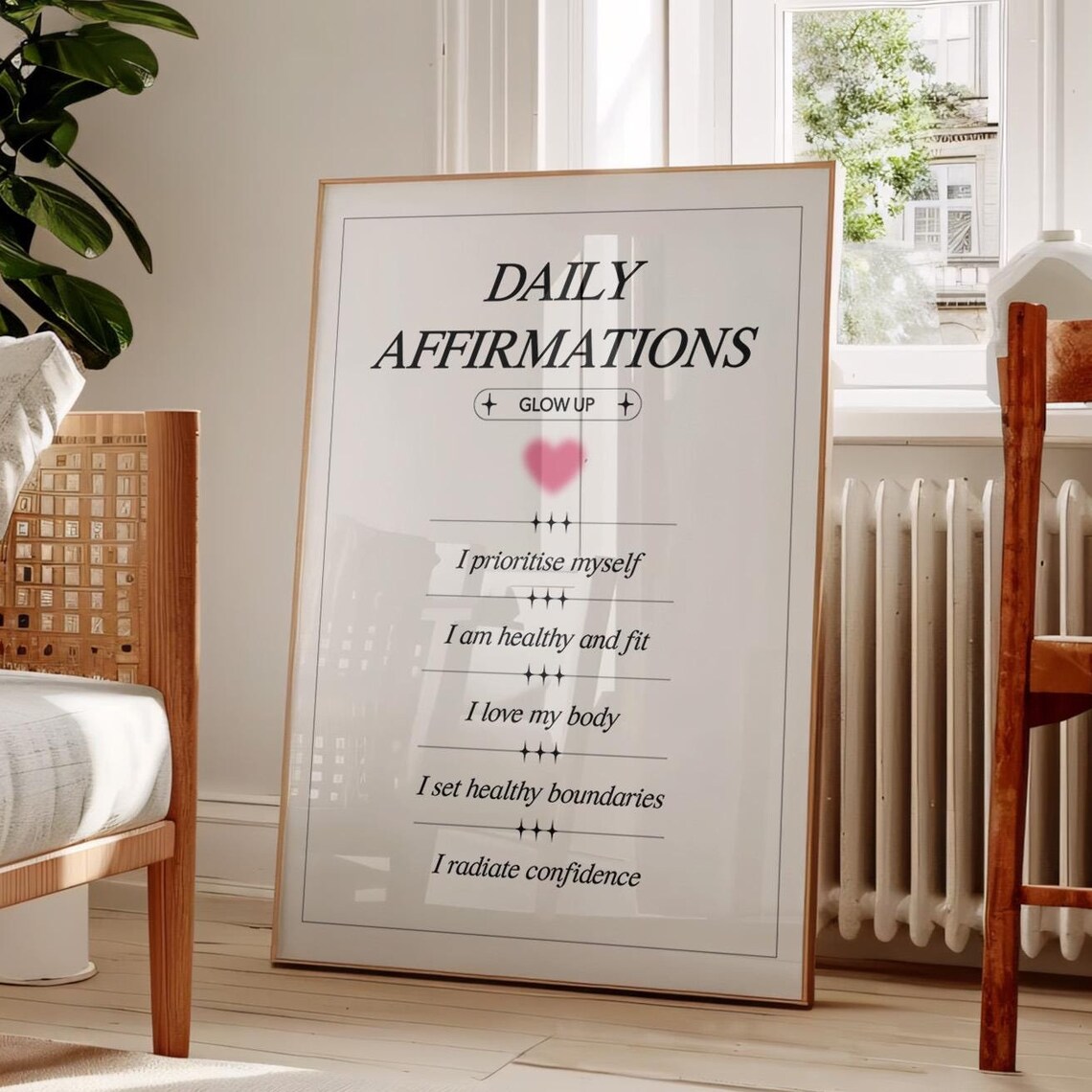 Daily Affirmations Glow Up Cream Wellness Quote Wall Art Poster