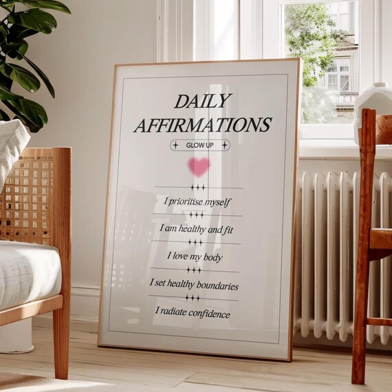 Daily Affirmations Glow Up Cream Wellness Quote Wall Art Poster