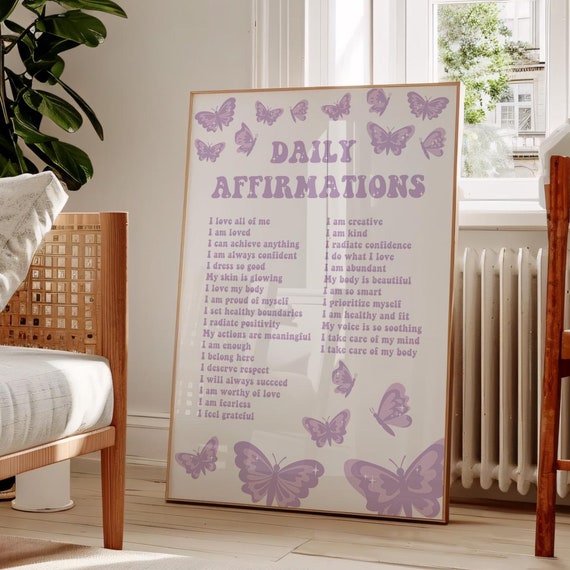 Purple Daily Affirmations Wall Art Print for Bedroom