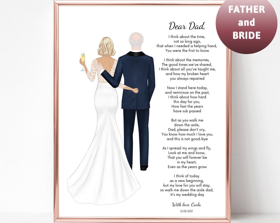 Dear Dad Father and Bride Poem Custom Wedding Keepsake Poster