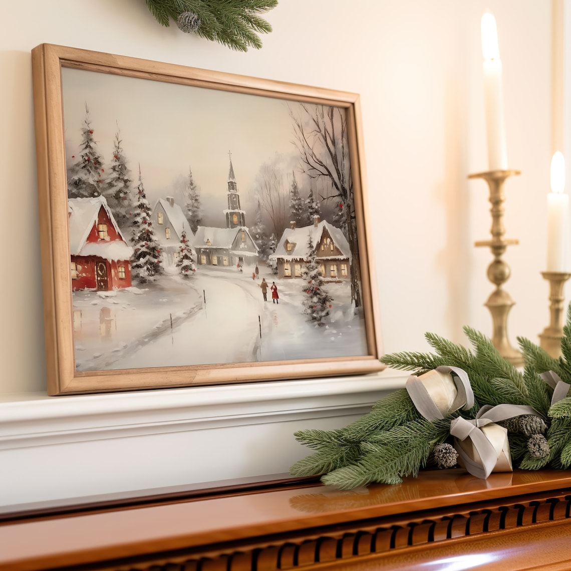 Winter Village Watercolor Christmas Wall Art Print - Image 5