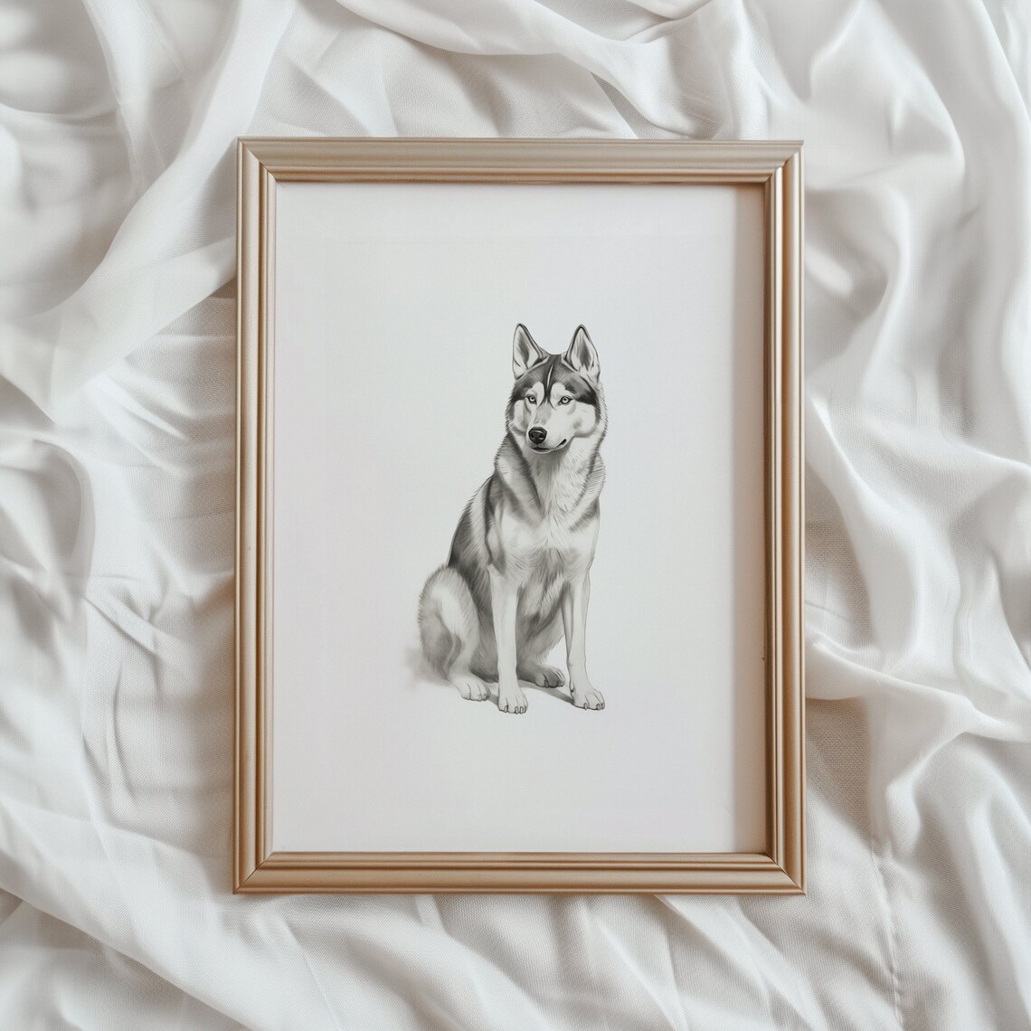 Siberian Husky Dog Sketch Art Print, Pet Decor