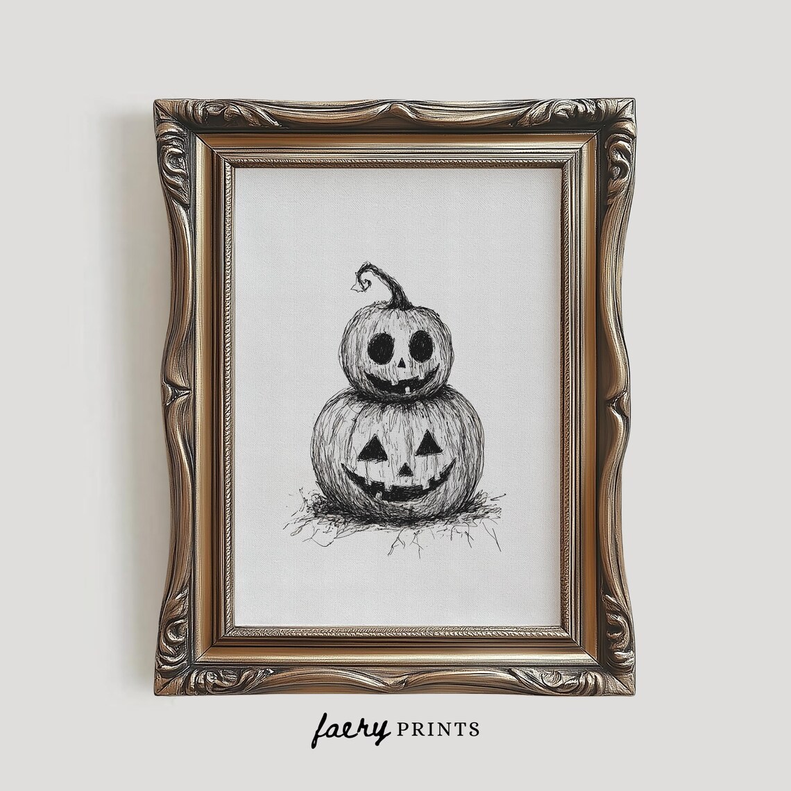 Carved Pumpkin Art Print, Minimalist Halloween Decor