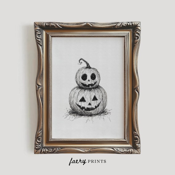 Carved Pumpkin Art Print, Minimalist Halloween Decor