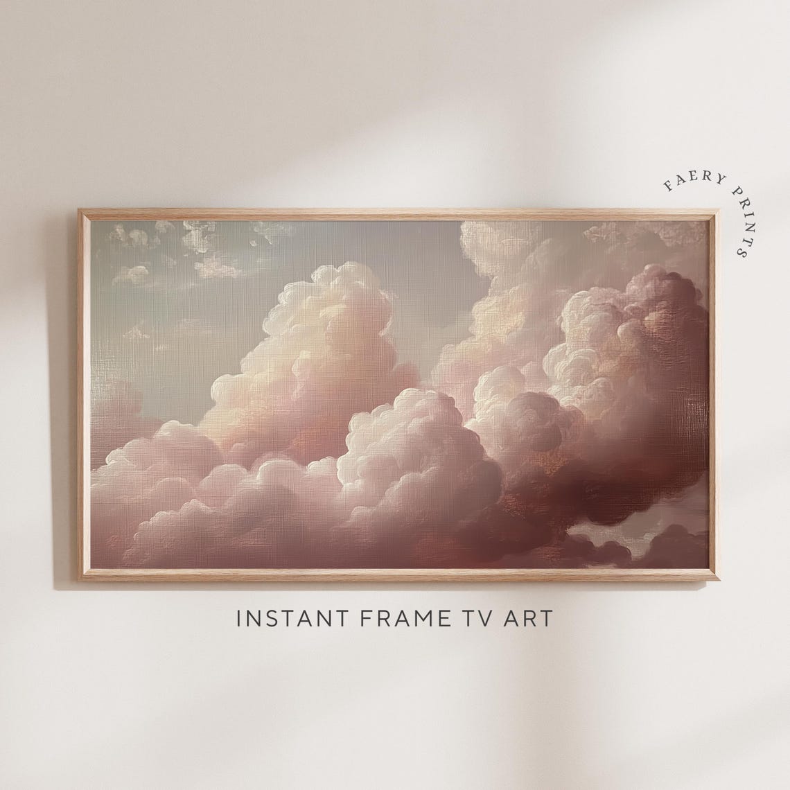 Blush Pink Clouds Vintage Style Pastel Skyscape Painting Wall Art