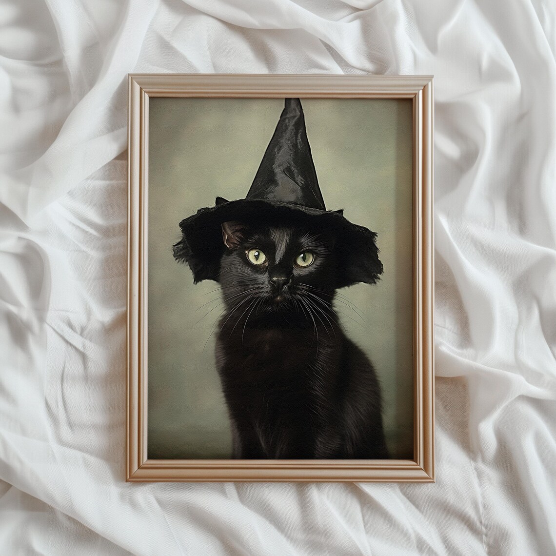 Black Cat Halloween Vintage Style Autumn Art Print - Image 4