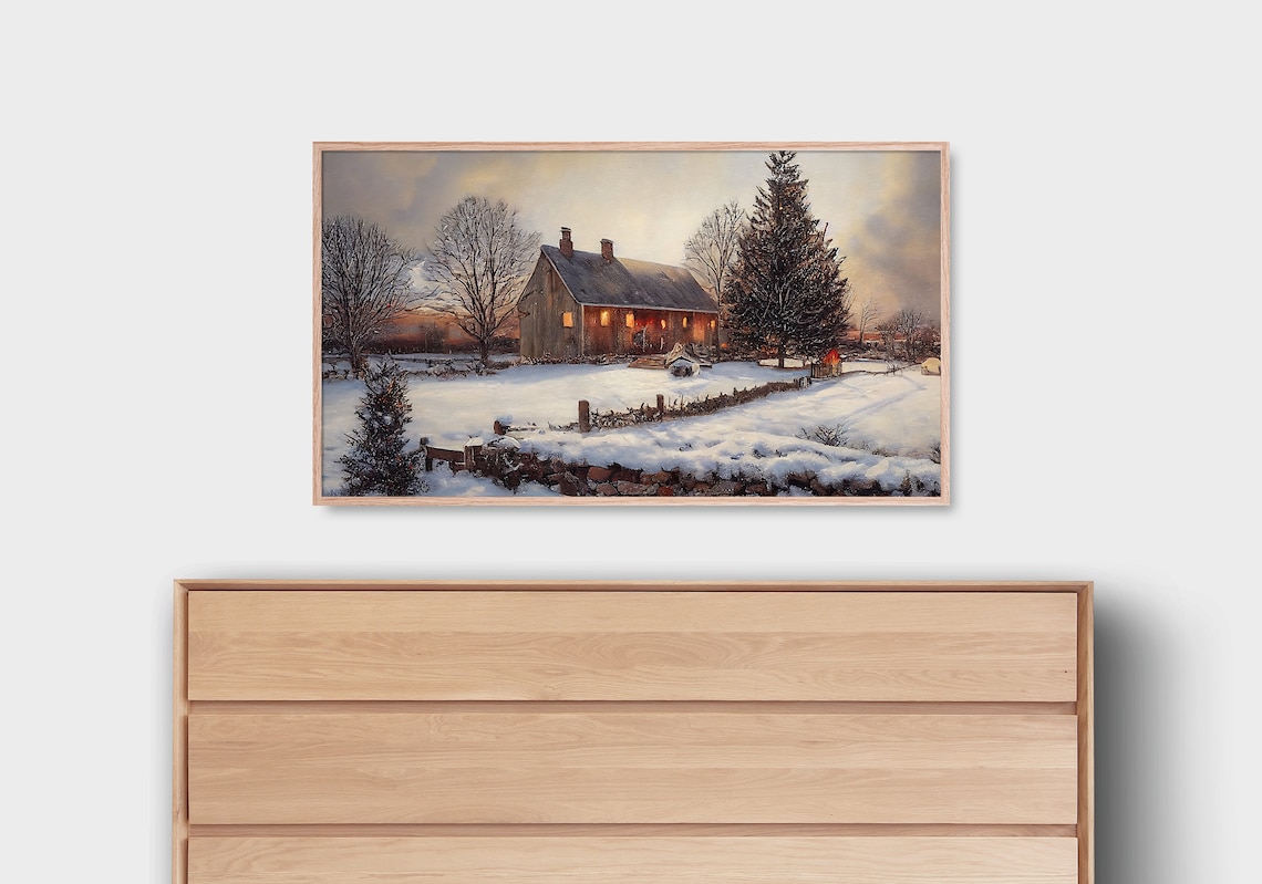 Winter Farmhouse Scenic Holiday Art Print