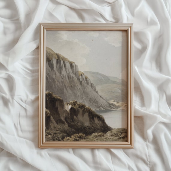 Rustic Landscape Print, Vintage Mountainside Wall Art