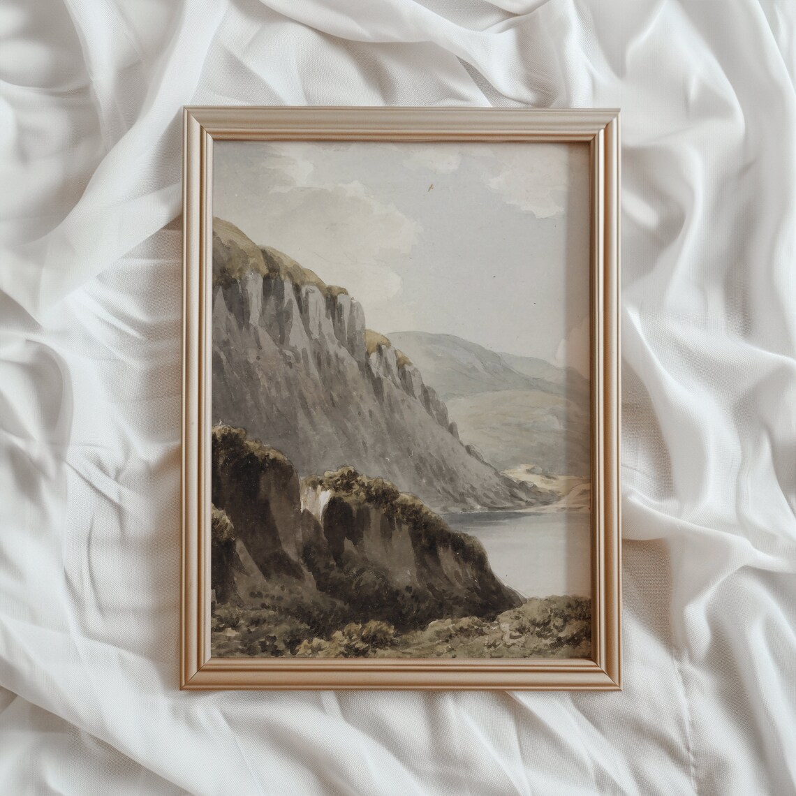 Rustic Landscape Print, Vintage Mountainside Wall Art