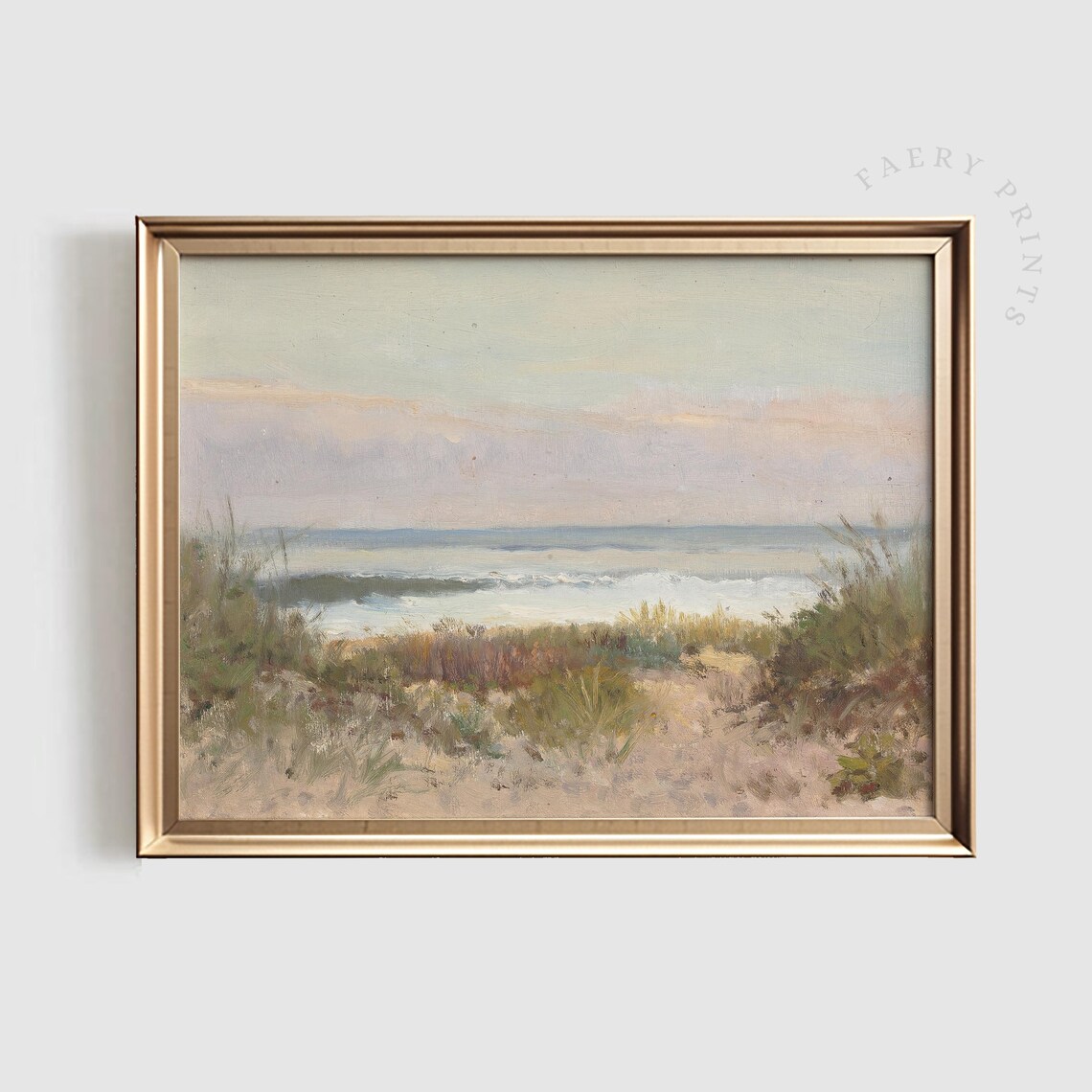 Vintage Coastal Landscape Print, Neutral Beach Dunes