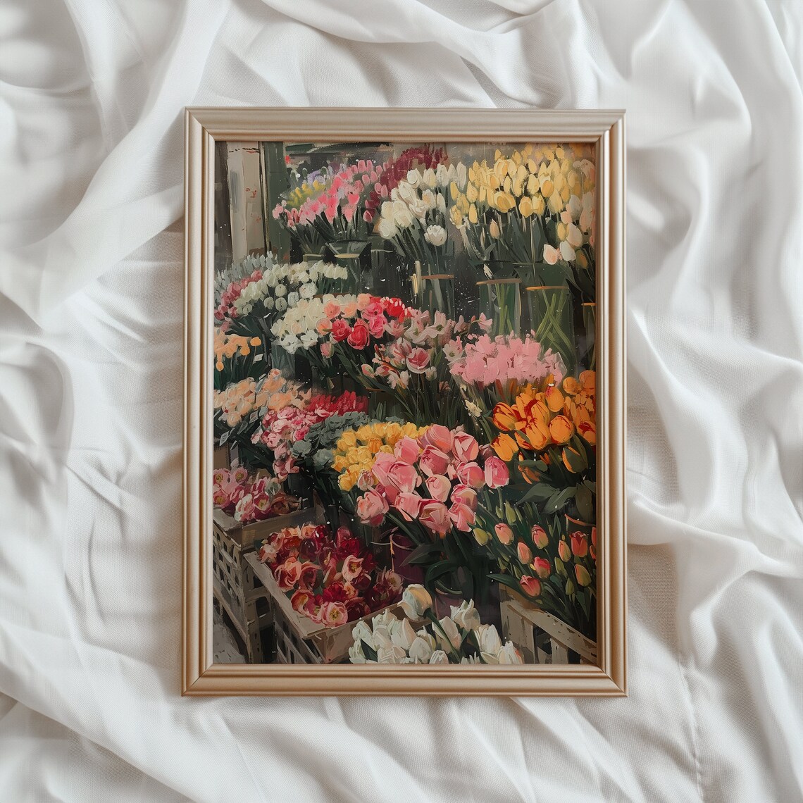 Flower Market Vintage Wall Art, Spring Tulip Print