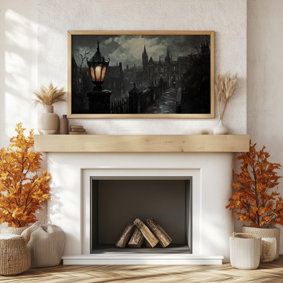 Gothic Street Lamp and Dark Cathedral at Night Moody Halloween Poster - Image 3