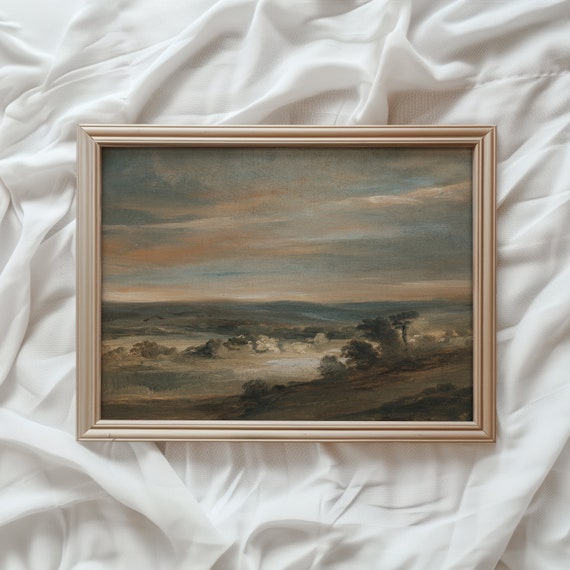 Rustic Landscape Print Vintage Wall Art Country Farmhouse Painting Artwork Vintage Warm Tone Print 524