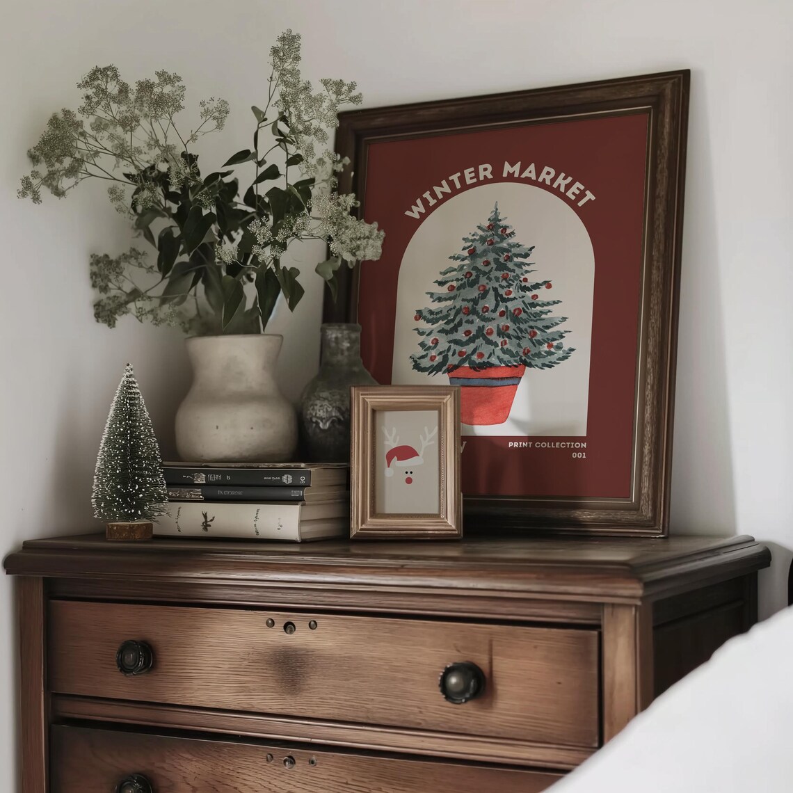Winter Market London Potted Christmas Tree Watercolor Art Poster - Image 3
