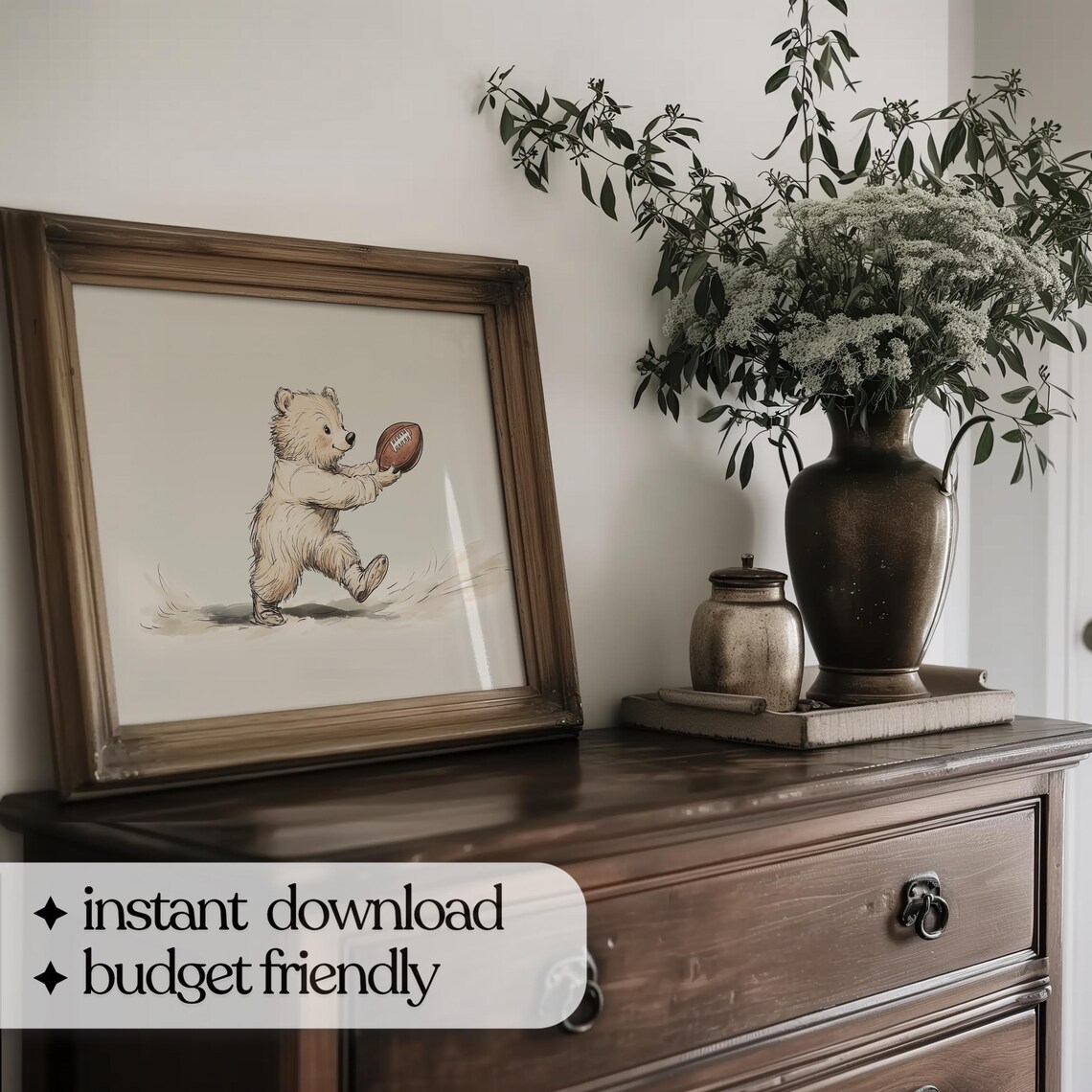 Vintage Bear Football Nursery Art Print, Neutral Decor - Image 5