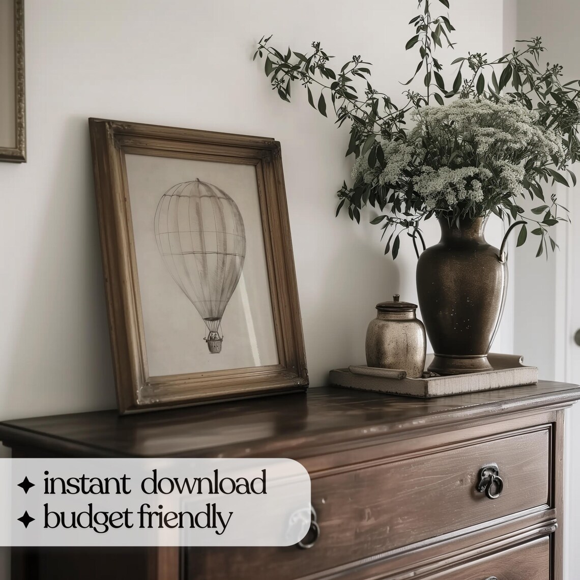 Vintage Hot Air Balloon Art Print, Rustic Adventure - Image 2