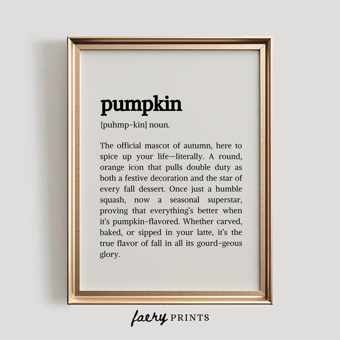 Pumpkin Definition Art Print, Halloween Fall Decor