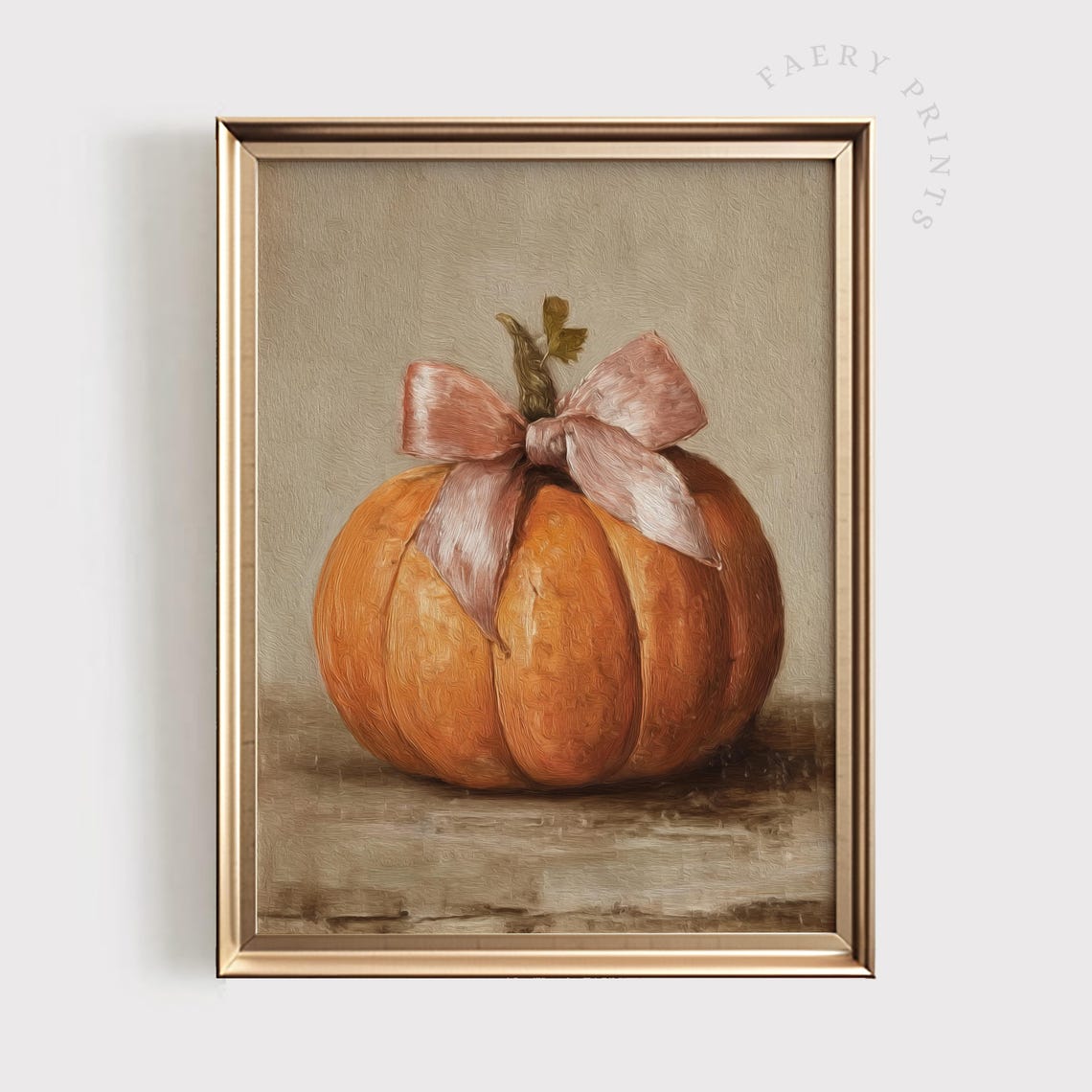 Pumpkin With Bow Print Halloween Wall Art Cute Pink Decor Rustic Farmhouse Fall 1450