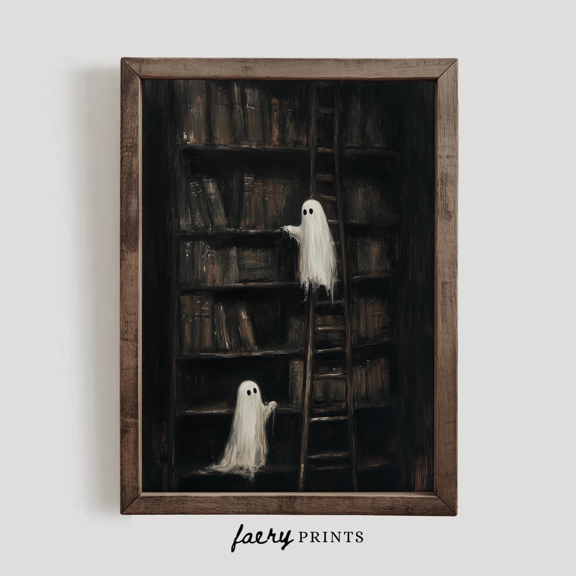Ghost Library Halloween Art Print, Cute Book Decor - Image 2