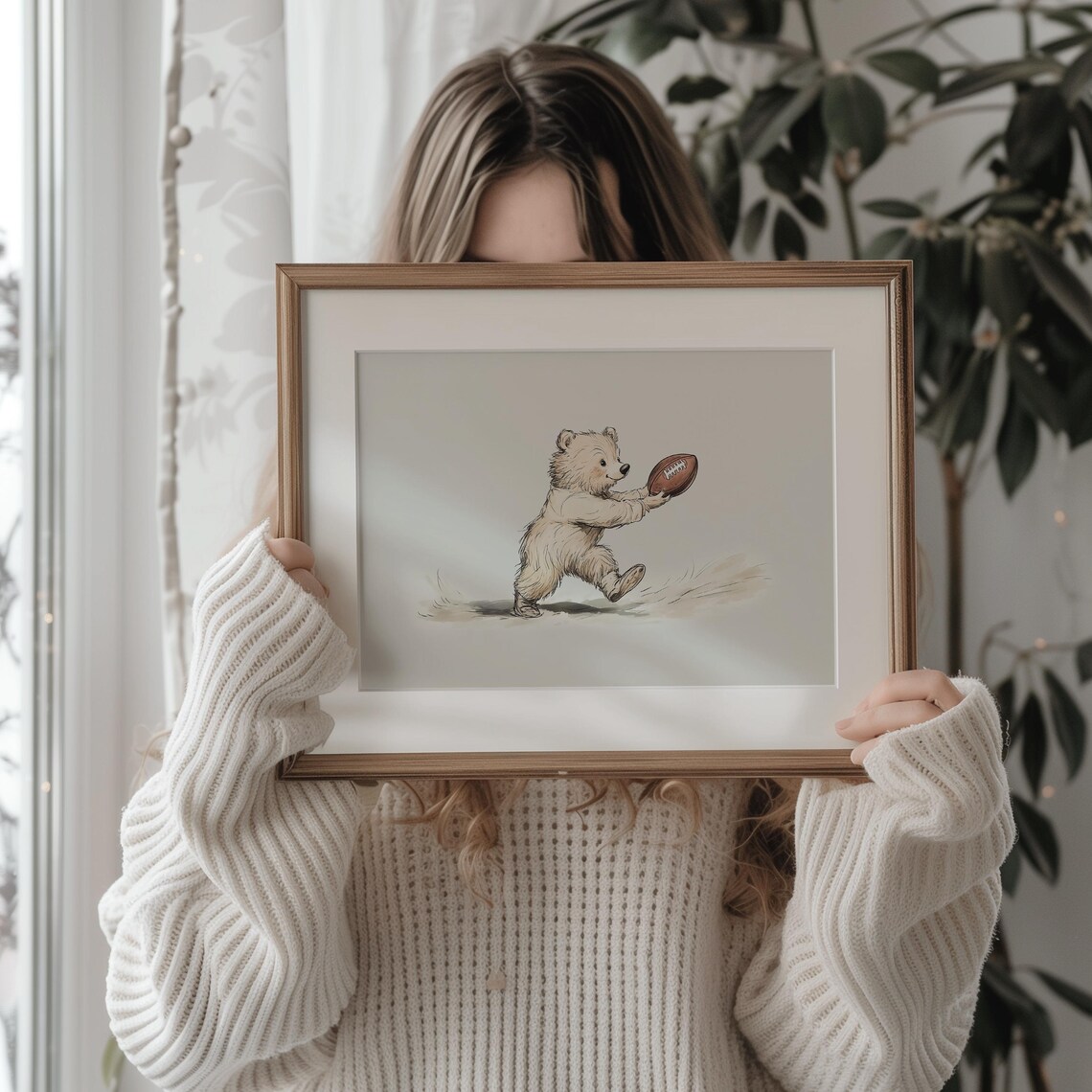 Vintage Bear Football Nursery Art Print, Neutral Decor - Image 3