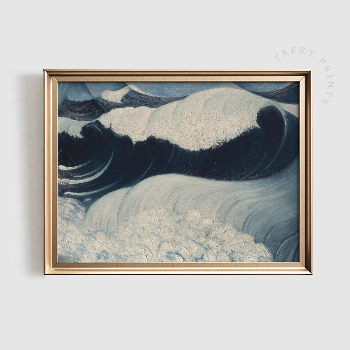 Dark Stormy Ocean Wave Vintage Oil Painting Moody Seascape Poster