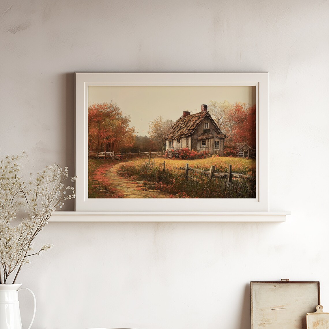Autumn Landscape Country Cottage, Fall Farmhouse Art Print - Image 2