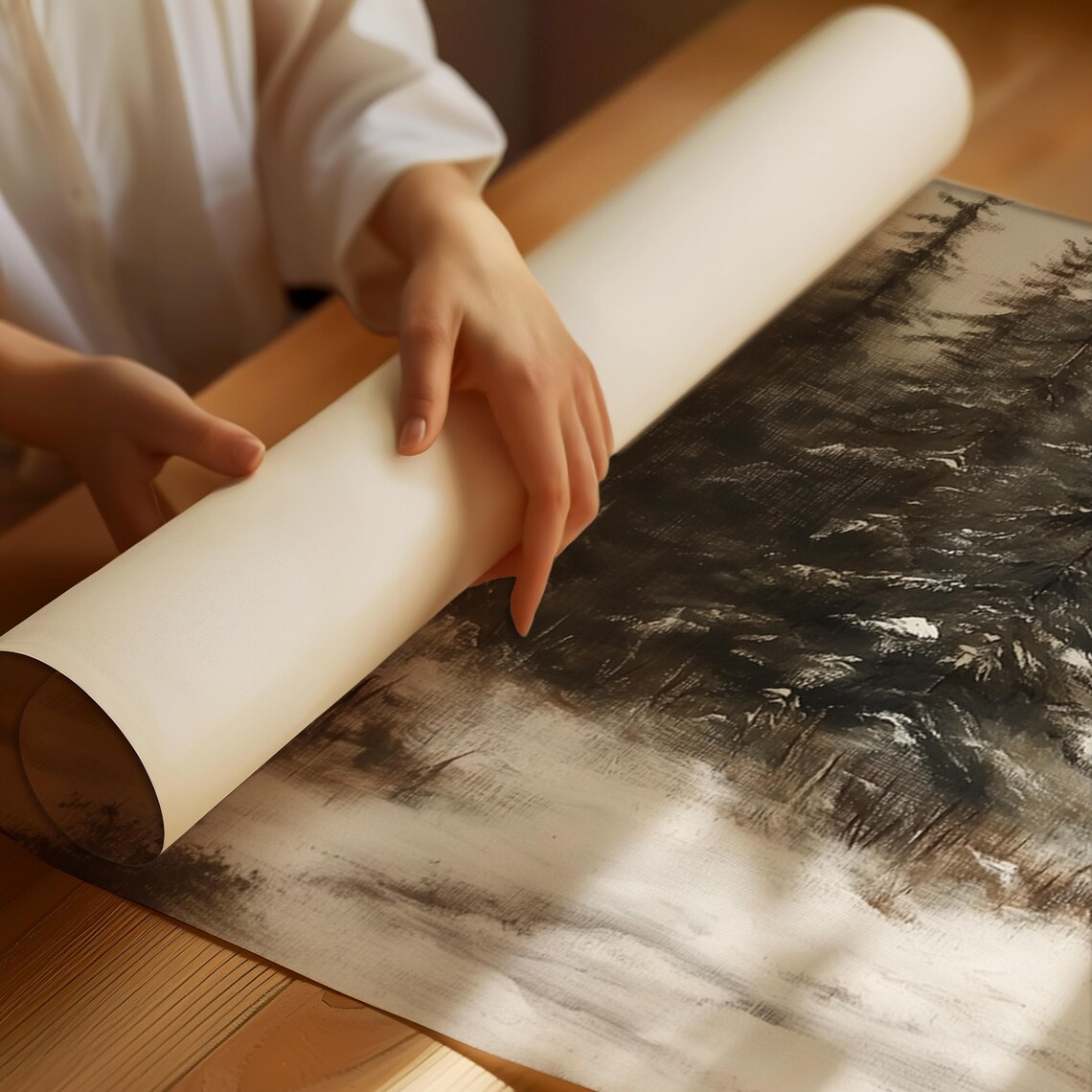 Winter Forest Print, Rustic Snowy Landscape Art - Image 3
