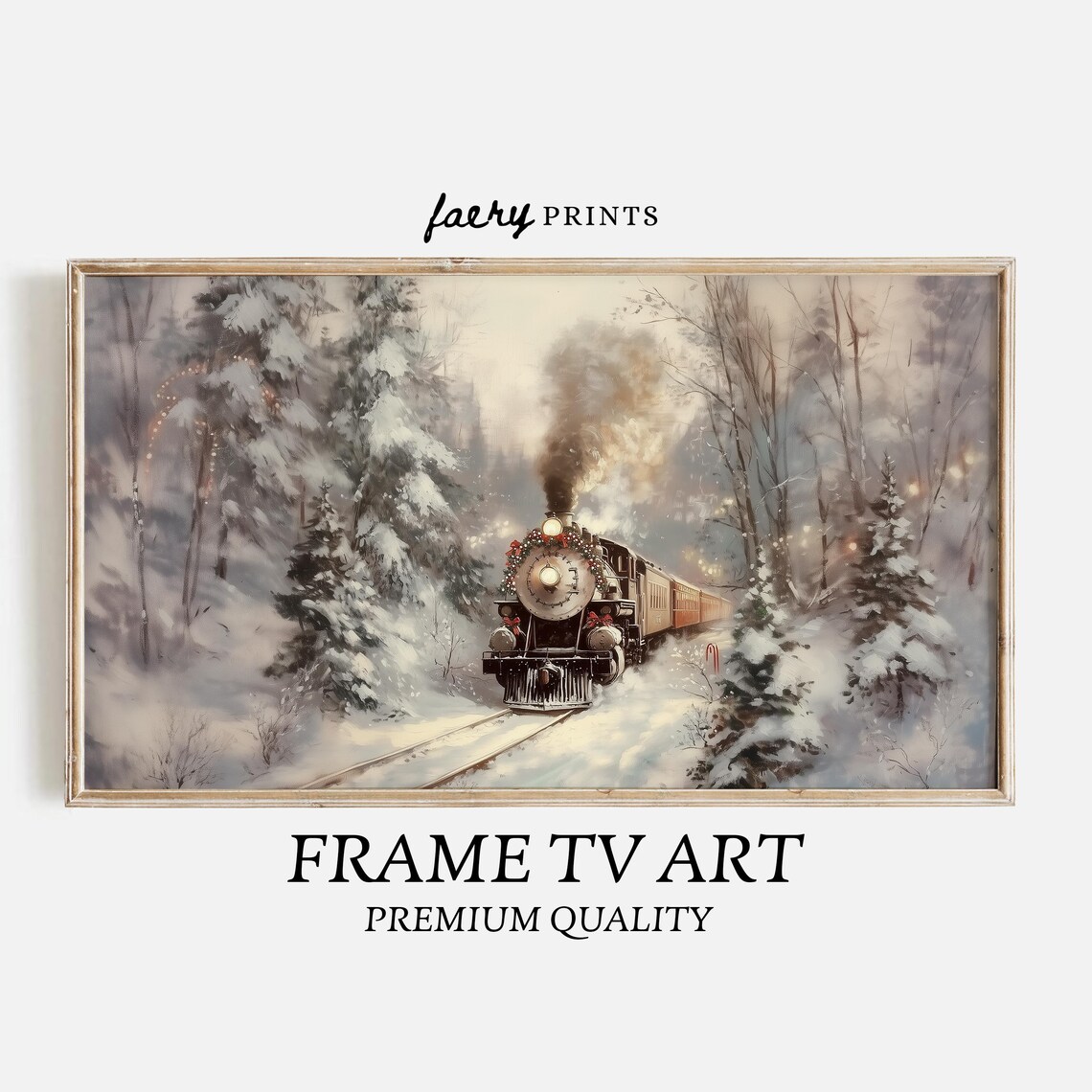 Winter Train Snowy Landscape Art Print, Holiday Seasonal - Image 5