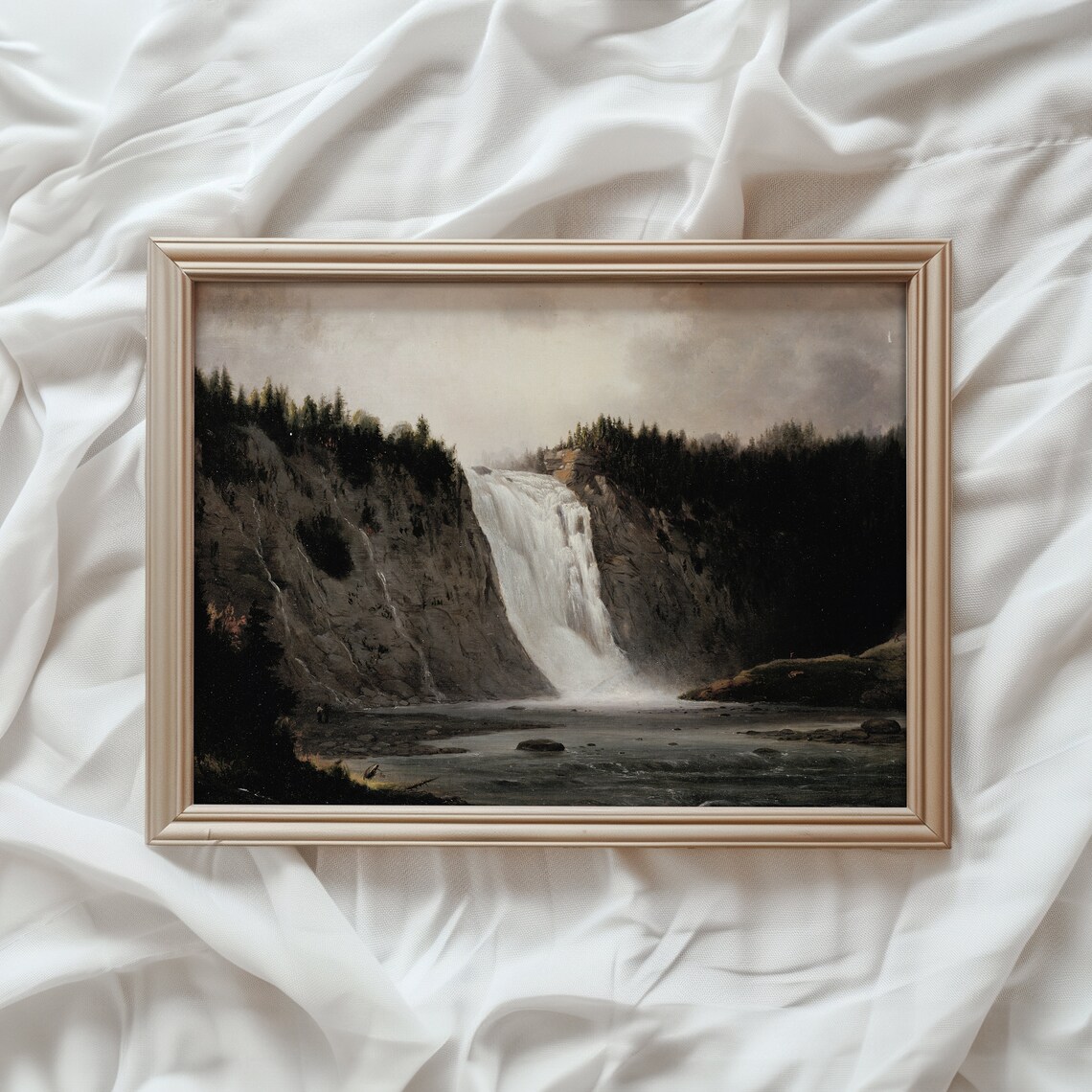 Waterfall Vintage Nature Art Print, Rustic Decor