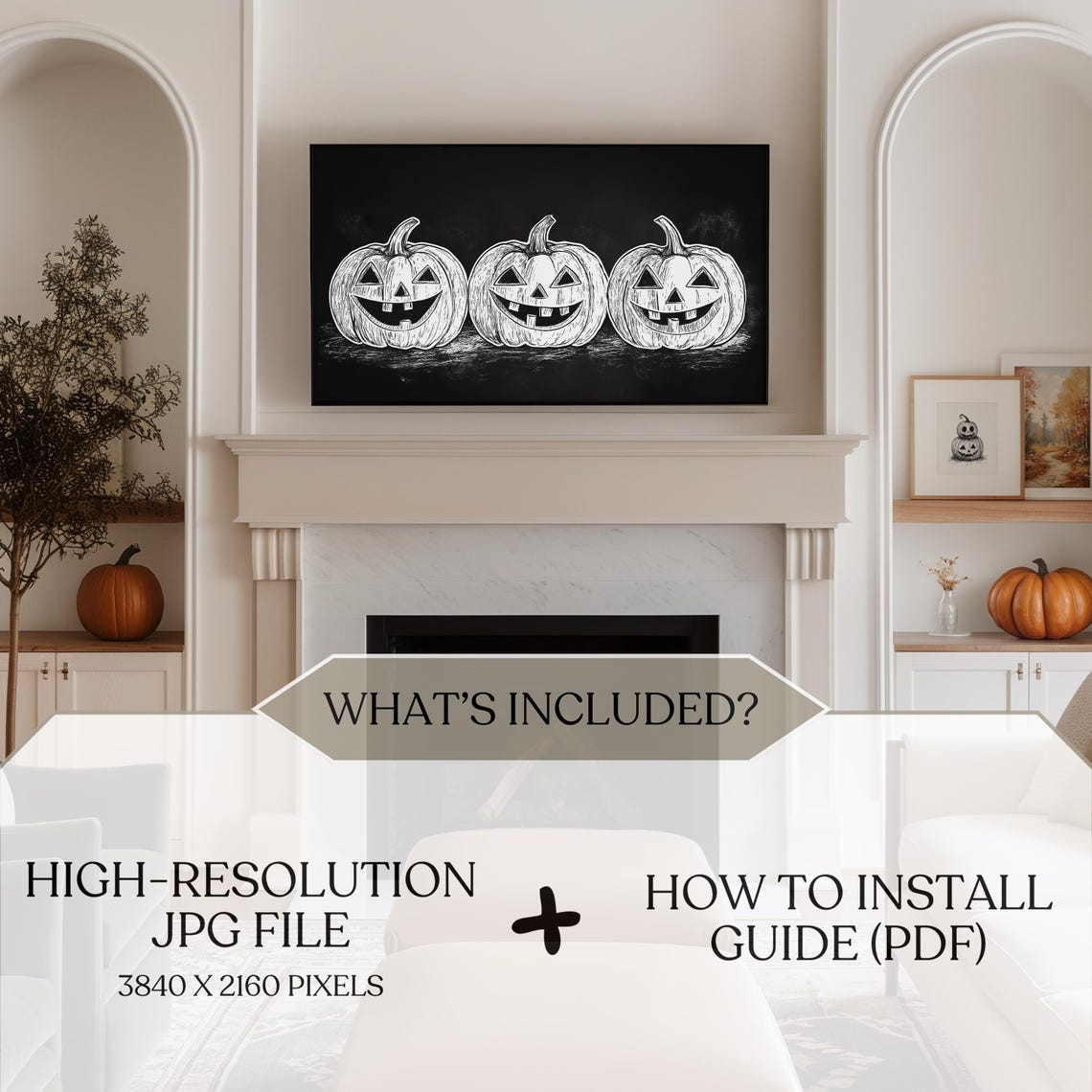 White Chalk Jack O Lanterns on Black Background Halloween Poster - Image 5
